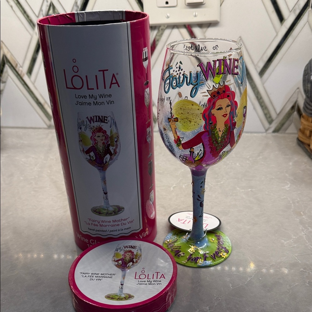 Lolita Fairy Wine Glass with Pink and Green Accents